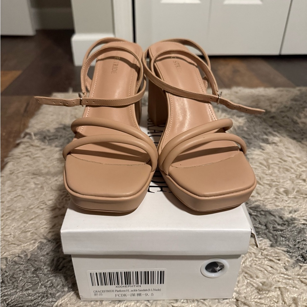 Elegant Strappy Block Heels in Tan